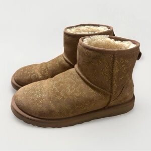 UGG Boots Classic Mini Metallic Conifer Chestnut Suede Glitter Sparkle Sz 9